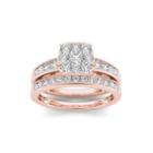 1 Ct. T.w. Diamond Cluster 10k Rose Gold Bridal Ring Set
