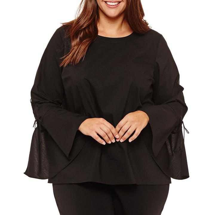 Worthington Long Lace Up Sleeve Woven Blouse - Plus