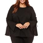 Worthington Long Lace Up Sleeve Woven Blouse - Plus