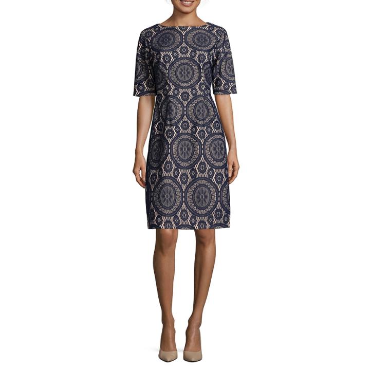 R & K Originals Elbow-sleeve Bonded-lace Sheath Dress