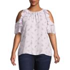 Belle + Sky Ruffle Cold Shoulder Round Neck Woven Blouse-plus