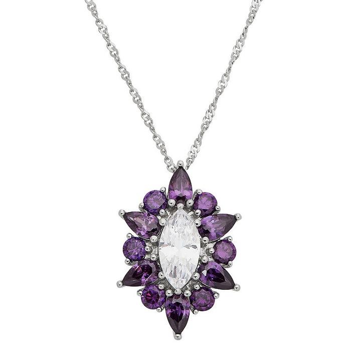 Diamonart Womens Purple Cubic Zirconia Sterling Silver Pendant Necklace
