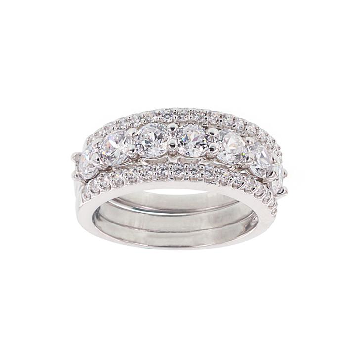 Diamonart Cubic Zirconia Sterling Silver Round Stack Ring Set