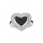 Womens Black & White Diamond Accent Sterling Silver Heart Ring