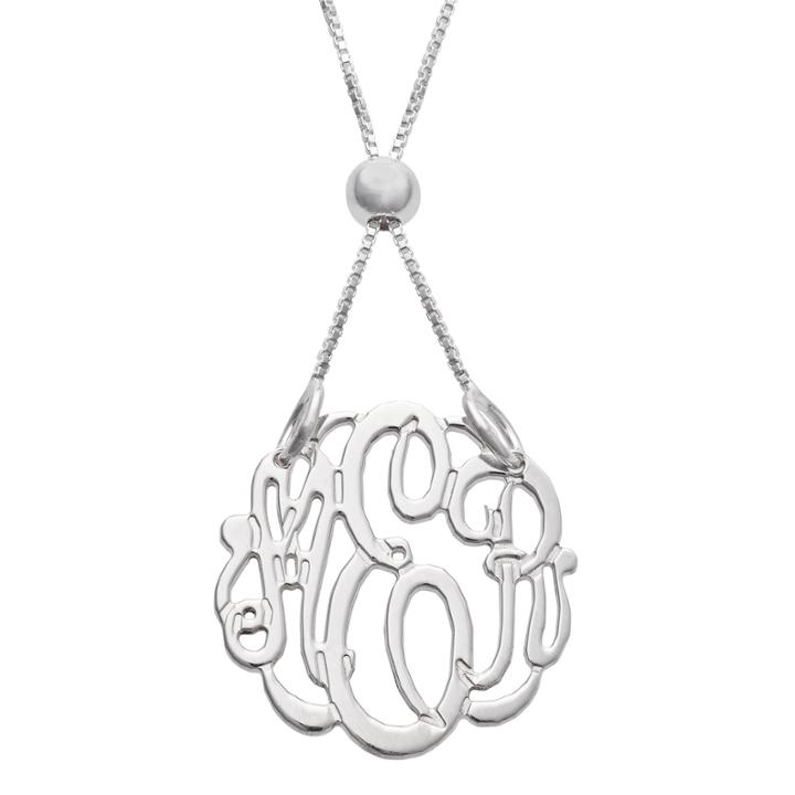 Personalized Silver Petite Adjustable Monogram Pendant Necklace