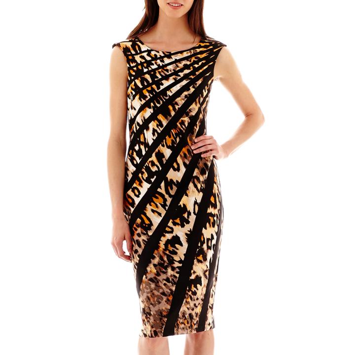 J. Taylor Sleeveless Animal Print Striped Sheath Dress