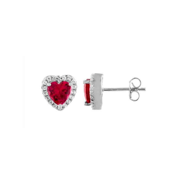 Heart Red Ruby Sterling Silver Stud Earrings