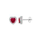 Heart Red Ruby Sterling Silver Stud Earrings