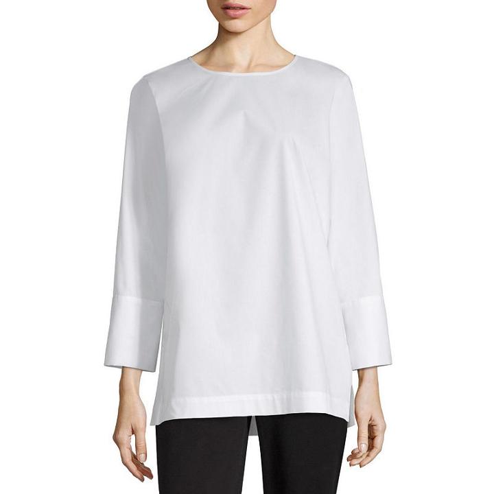 Liz Claiborne Studio 3/4 Sleeve Crew Neck Poplin Blouse