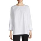 Liz Claiborne Studio 3/4 Sleeve Crew Neck Poplin Blouse