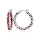 Fine Jewelery Red Garnet Sterling Silver Hoop Earrings