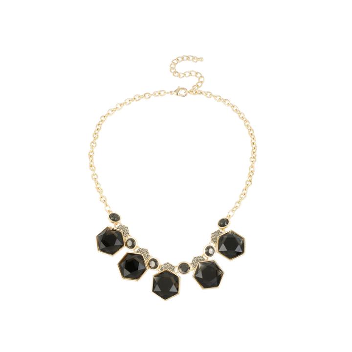 Worthington Black Faceted Stone Gold-tone Frontal Necklace
