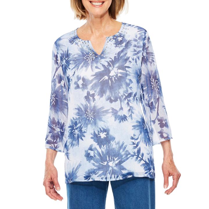 Alfred Dunner Indigo Womens Tunic Top