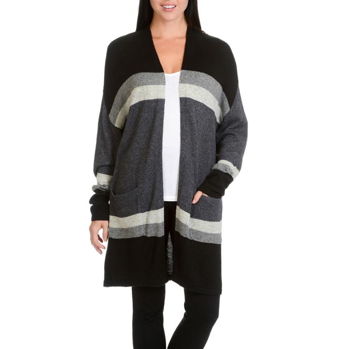 Larry Levine Long Sleeve Drop Shoulder Stripe Cardigan