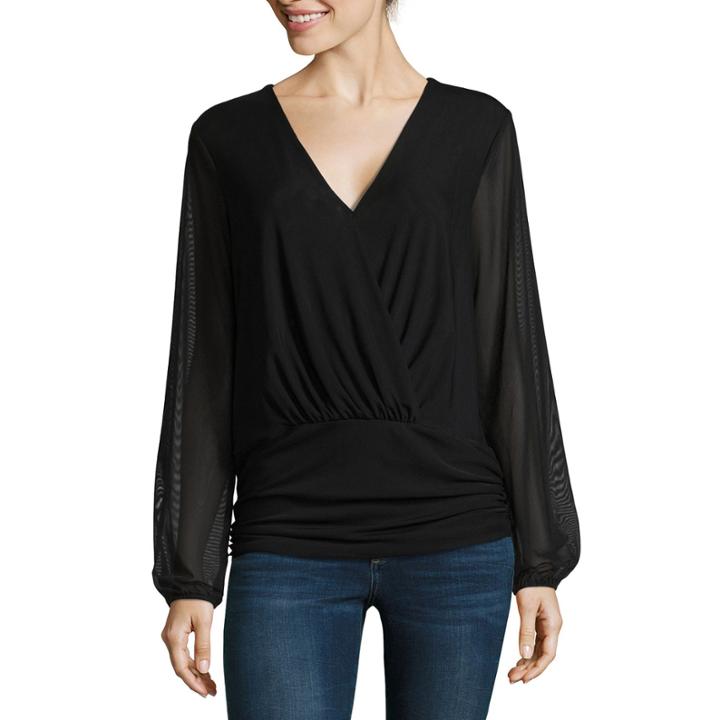 Belle + Sky Long Sleeve Mesh Surplice Top