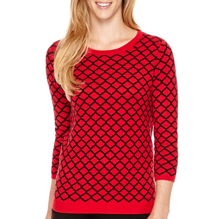 Liz Claiborne 3/4-sleeve Iconic Crewneck Sweater - Tall