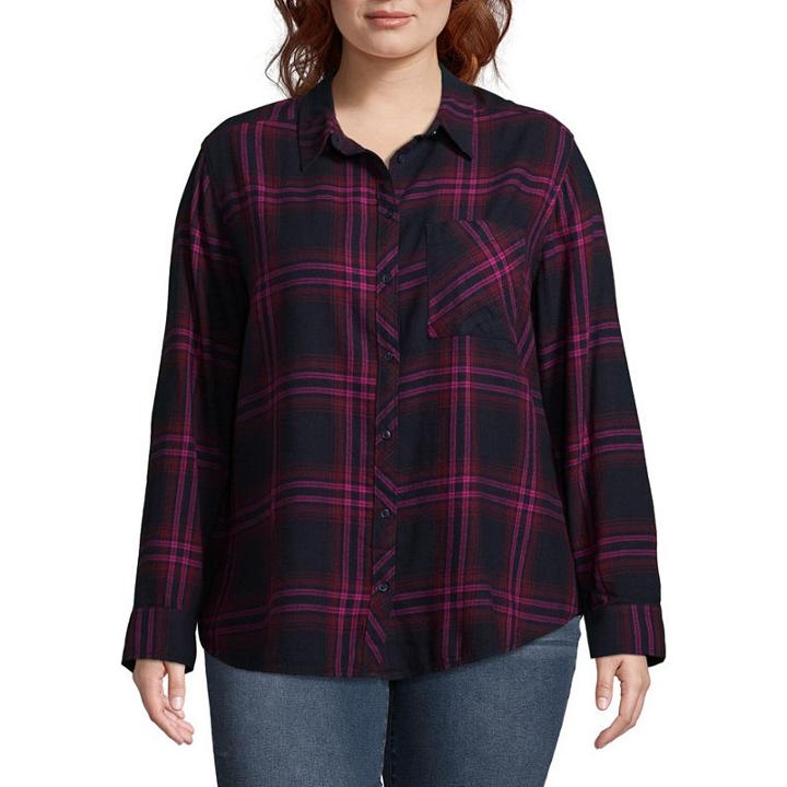 Arizona Loose Fit Long Sleeve Button-front Shirt-juniors Plus
