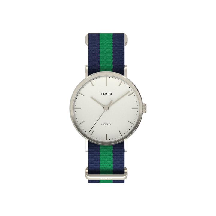 Timex Weekender Fairfield Mens Blue Green Stripe Fabric Strap Watch