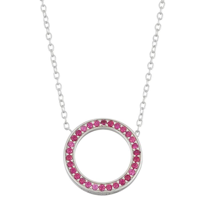 Simulated Ruby Circle Sterling Silver Necklace