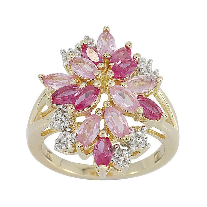 Lab-created Ruby And Pink & White Lab-created Sapphire14k Gold Over Silver Flower Ring