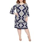 Studio 1 3/4 Sleeve Damask Shift Dress - Plus