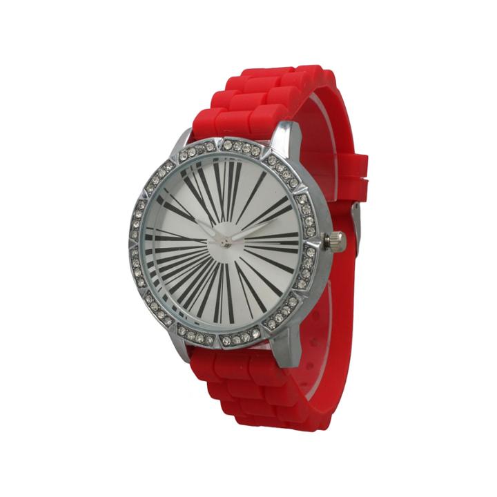 Olivia Pratt Womens Rhinestone Bezel Roman Numeral Dial Red Silicon Watch 20369red