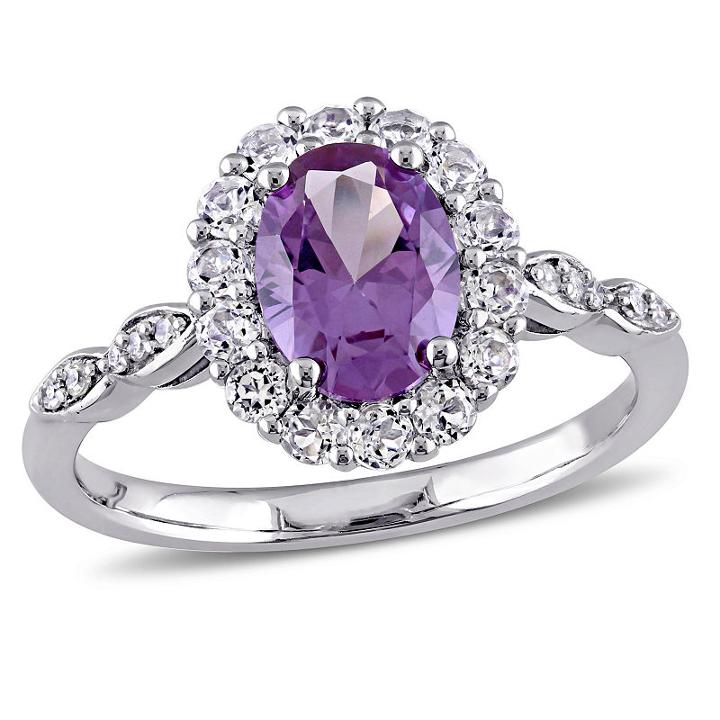 Womens Diamond Accent Purple Alexandrite 14k Gold Cocktail Ring