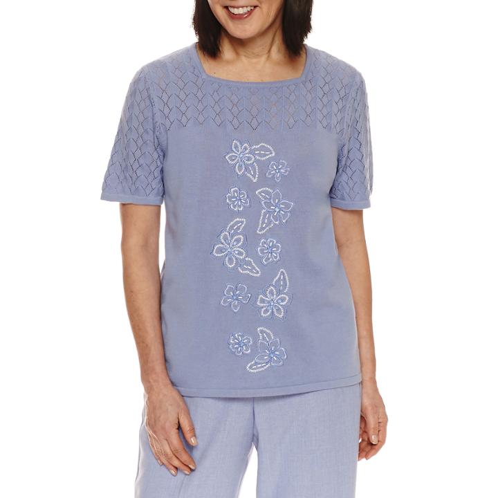 Alfred Dunner Short Sleeve Crew Neck Pullover Sweater