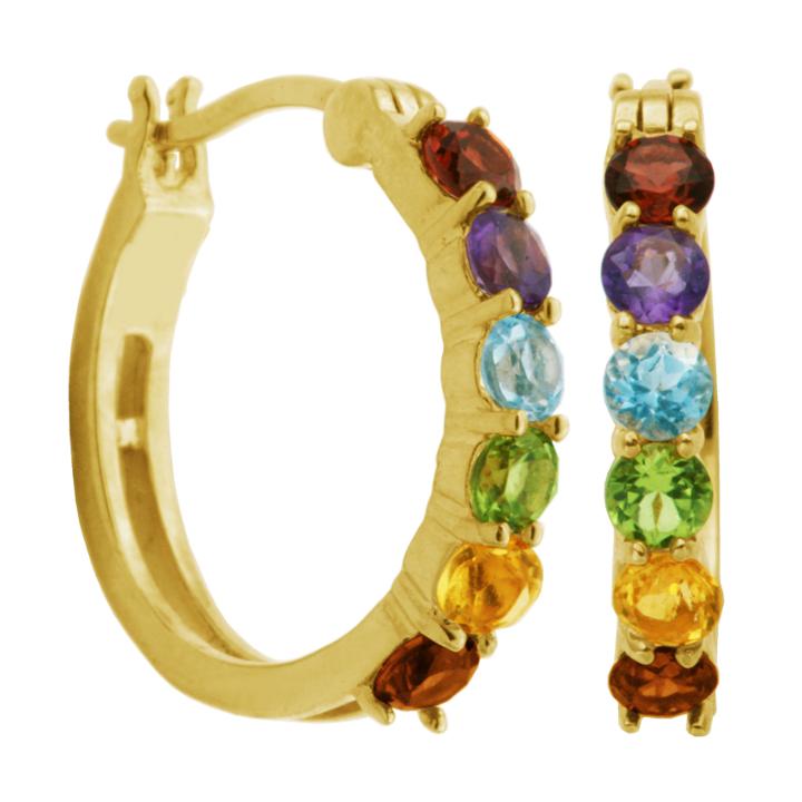 Sparkle Allure Multi Color Multi Stone Gold Over Brass Hoop Earrings