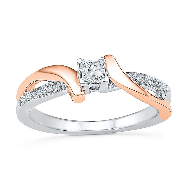 Promise My Love Womens 1/5 Ct. T.w. Genuine Multi-shape White Diamond Gold Over Silver Promise Ring