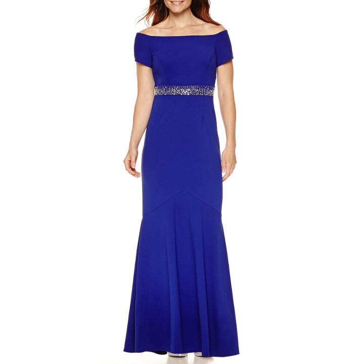 Atelier Danielle Off-the-shoulder Beaded Waist Gown