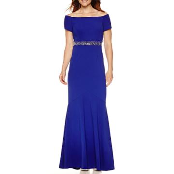 Atelier Danielle Off-the-shoulder Beaded Waist Gown