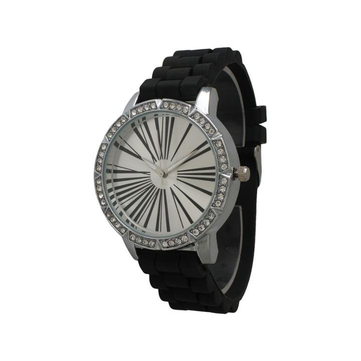 Olivia Pratt Womens Rhinestone Bezel Roman Numeral Dial Black Silicon Watch 20369black