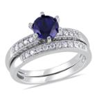 Lab Created Blue Sapphire & 1/3 Ct. T.w. Diamond 10k White Gold Bridal Set