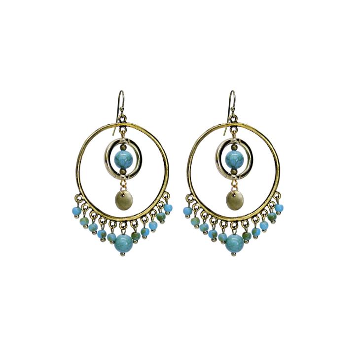 Aris By Treska Blue And Gold-tone Beaded Hoop Earrings
