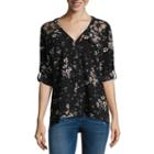 Hollywould 3/4 Sleeve Y Neck Woven Blouse-juniors