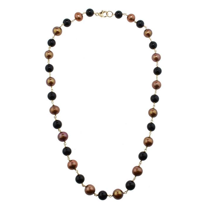 Multi Color Pearl 14k Gold Beaded Necklace