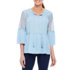 Sag Harbor Denim And Chambray 3/4 Sleeve Bell Sleeve Peasant Top