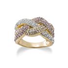 Multicolor Crystal 14k Gold Over Silver Crisscross Ring