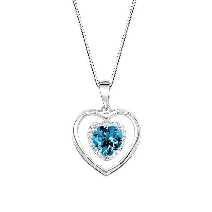 Womens Blue Blue Topaz Heart Pendant Necklace