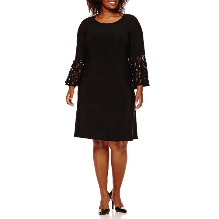 R & M Richards Lace-bell-sleeve Sheath Dress - Plus