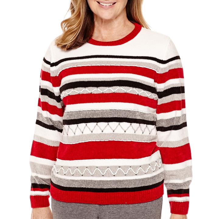 Alfred Dunner Madrid Long-sleeve Striped Chenille Sweater