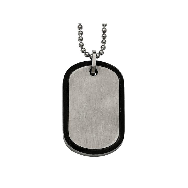 Mens Stainless Steel Black Edged Dog Tag Pendant