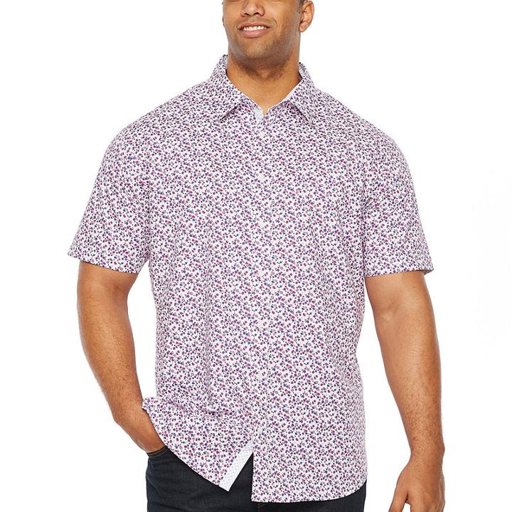 Society Of Threads Short Sleeve Floral Button-front Shirt-big And Tall