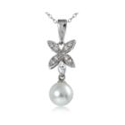 Silver Reflections&trade; Cubic Zirconia And Simulated Pearl Silver-plated Flower Pendant Necklace