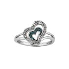 White And Color-enhanced Blue Diamond-accent Double-heart Ring