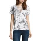 Arizona Long Sleeve Round Neck Tie Dye T-shirt-womens Juniors