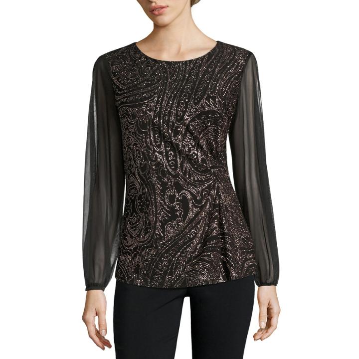 Blu Sage Long Sleeve Round Neck Jersey Blouse