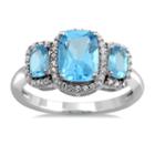 Womens Genuine Blue Topaz & Lab-created White Sapphire Sterling Silver Cocktail Ring