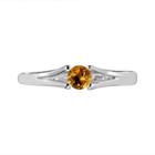 Womens Citrine Yellow Sterling Silver Heart Solitaire Ring